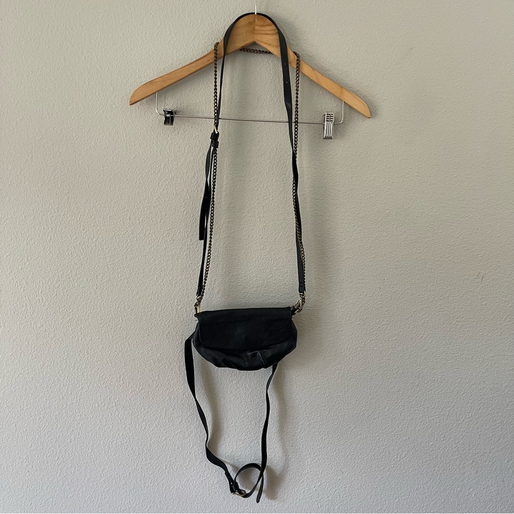 Anthropologie Bag Black Faux Leather Belt Crossbody Clutch